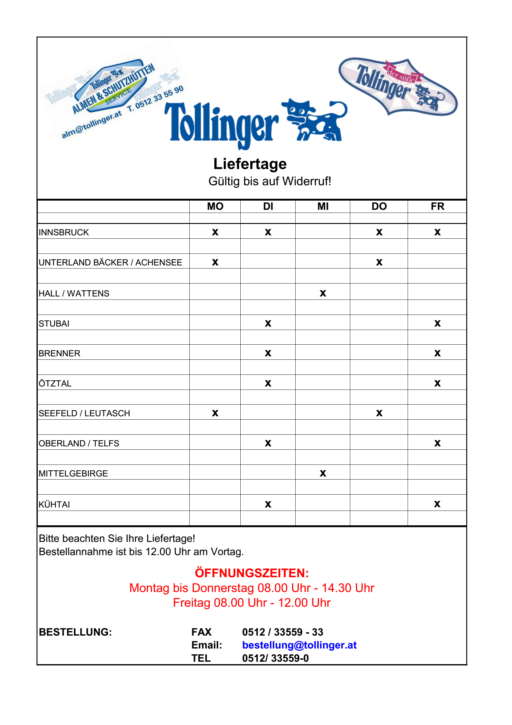 Tourenplan Allgemein